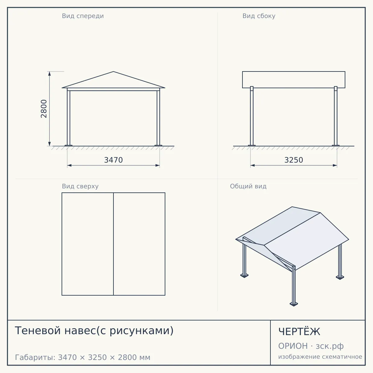 Теневой навес(с рисунками) — чертёж